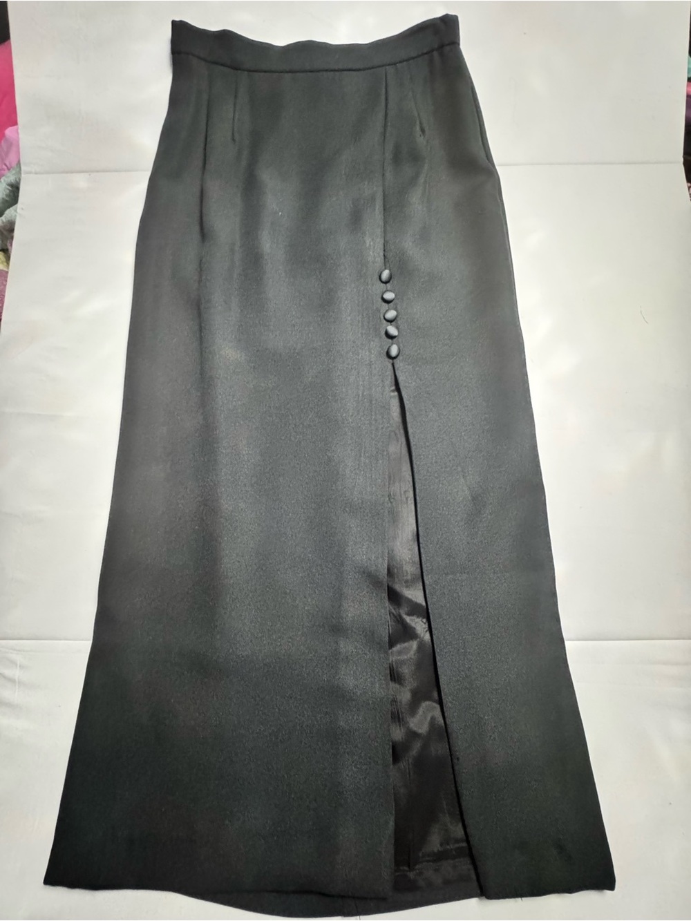 Alex Evenings Black Maxi Skirt with Side Button Slit